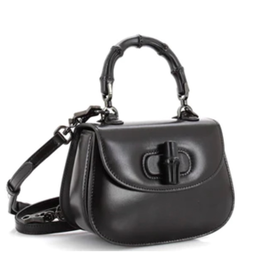 Gucci All Black Mini Bamboo 1947 Top Handle Bag